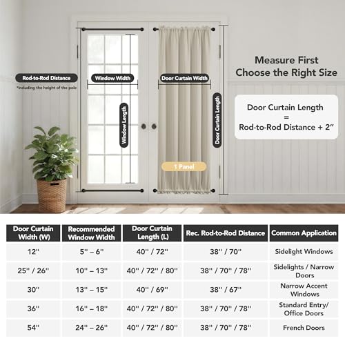 Deconovo Blackout Door Curtain for Glass Doors 72 Inches Long | 1 Panels Set, Thermal Insulated, Dual Rod Pockets, Adjustable Tieback, Privacy Panel, Light Beige, 25 x 72 Inch