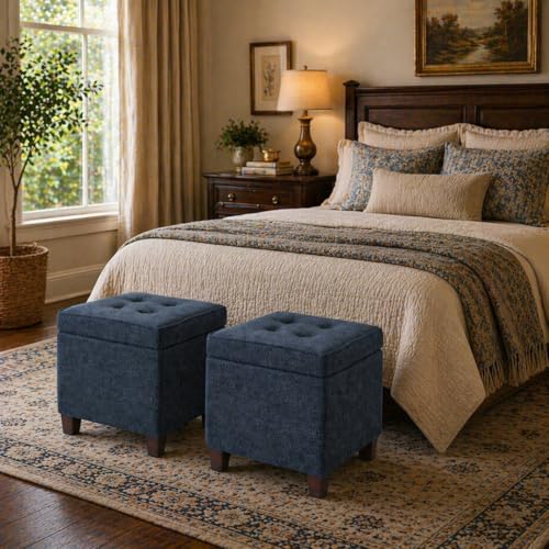 HomePop 18" Square Tufted Storage Ottoman - Dusty Navy - color: Dusty Navy