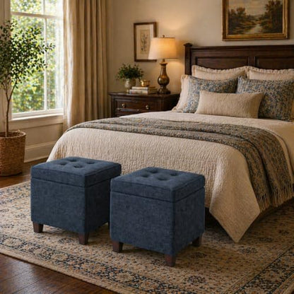 HomePop 18" Square Tufted Storage Ottoman - Dusty Navy - color: Dusty Navy