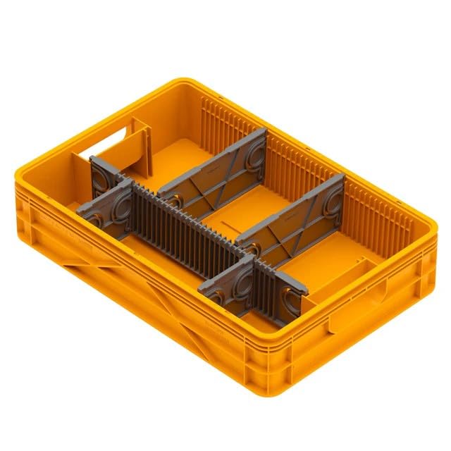 Quarter Crate 4-Pack Stackable Storage Bins, Sol | Polypropylene, 14 dividers included, 19.16x12.75x4.57 in, over 1000 lb stack, lids sold separately - color: Sol