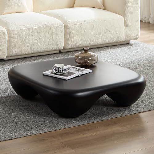 Modern Fiberglass Coffee Table with Sculptural Curved Design, Durable Black Finish : Minimalist Center Table for Living Room, Contemporary Accent Furniture(39'' Black) - color: 39'' Black