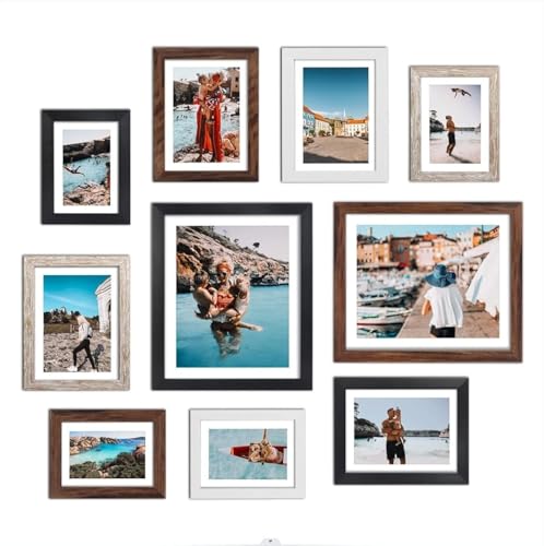 Giftgarden Multi Colors Picture Frames with Mat for Multiple Sizes Photos, Four 4x6, Four 5x7, Two 8x10, Assorted Gallery Frame Collage for Wall or Tabletop, Set of 10 - color: Mutil Colors