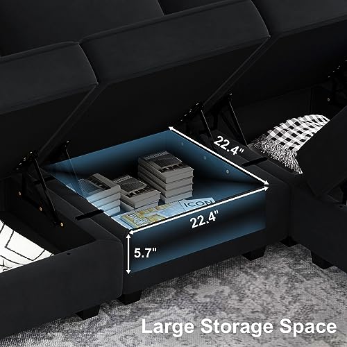 Belffin Modular Sectional Sofa with Double Chaise Velvet U Shaped Sofa Reversible Sectional Couch with Storage Black - color: Black, size: U Shape Sofa