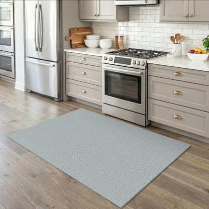 Washable Area Rug, Non Slip Entryway Rug, 4x5 Ft, Turquoise/Gray | Washable Cotton Braided Throw Rug, Non Slip Rubber Dot Backed, For Bedroom, Living Room, Entryway, Kitchen, Foyer - color: Turquoise/Gray, size: 4' x 5' (Rectangular)