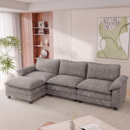 Homall 118.9" L Shaped Cloud Couch, Modular Sectional Sofa for Living Room | Comfy Chenille, Movable Ottoman, 3 Seat, Double Layer Cushion, Sturdy Frame, High-Density Foam, Easy Assembly, Light Grey - color: Light Grey, size: L Shaped Sofa