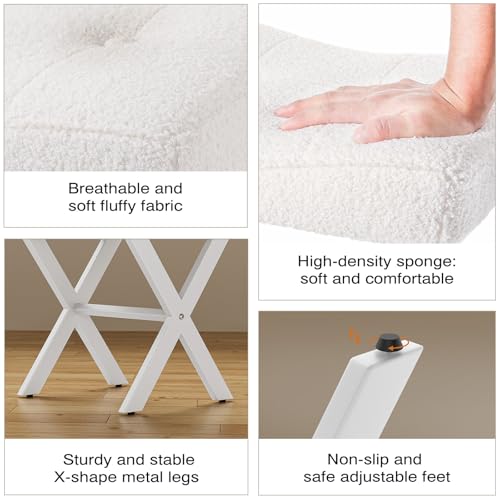 18-Inch Vanity Stool Chair, White Padded Saddle Makeup Stool | Teddy Flannel Vanity Bench, Metal X-Leg, 300 LBS, 16.3"x12.4"x18", Ottoman Accent Stool, Breathable Soft Saddle Seat - size: Small, style: White Fabric