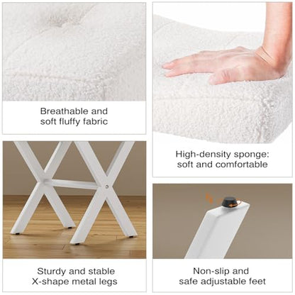 18-Inch Vanity Stool Chair, White Padded Saddle Makeup Stool | Teddy Flannel Vanity Bench, Metal X-Leg, 300 LBS, 16.3"x12.4"x18", Ottoman Accent Stool, Breathable Soft Saddle Seat - size: Small, style: White Fabric