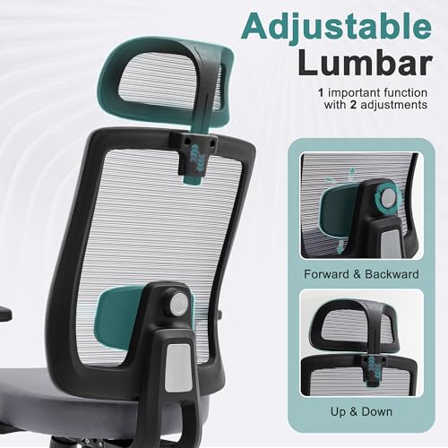 Ergonomic Office Chair, 330LBS Computer Chairs High Back with Adjustable Lumbar Support, Breathable Mesh Desk Chair Ergonomic with Thickened Cushion, Comfy Home Office Desk Chair, Gray - color: Grey