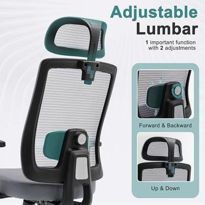 Ergonomic Office Chair, 330LBS Computer Chairs High Back with Adjustable Lumbar Support, Breathable Mesh Desk Chair Ergonomic with Thickened Cushion, Comfy Home Office Desk Chair, Gray - color: Grey