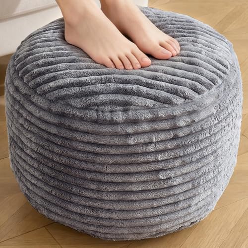 Round Ottoman,Corduroy Pouf Foot Rest,Dark Grey,18x14 in | Storage Ottoman Footstool for Living Room,18x14 Soft Floor Poufs,Memory Foam Filling,Footrest only - color: Dark Grey, size: 18"D x 18"W x 14"H