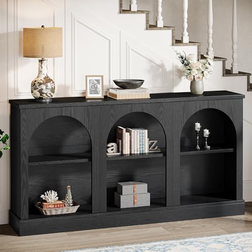 Tribesigns Black Console Table with Storage, 63" Long Arched Entryway Table | 3 Tier Wooden Farmhouse Rectangular Sofa Table Behind The Couch for Entrance, Hallway, Foyer, Living Room - color: Black