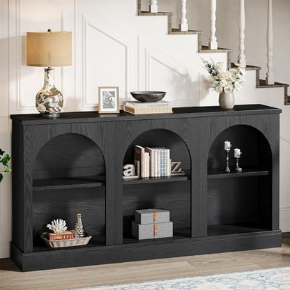 Tribesigns Black Console Table with Storage, 63" Long Arched Entryway Table | 3 Tier Wooden Farmhouse Rectangular Sofa Table Behind The Couch for Entrance, Hallway, Foyer, Living Room - color: Black