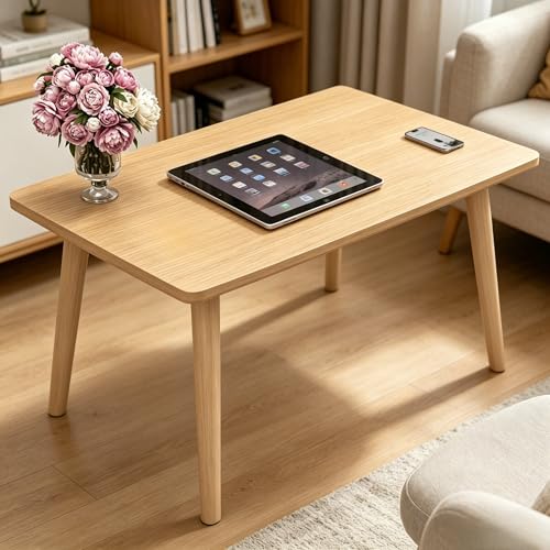 23.6" Small Coffee Table for Small Space, Mini Low Oval Coffee Table | with 4 Solid Wood Leg, Floor Table Desk for Sitting on The Floor, Side Tea Table for Living Room Apartment, Rectangle Brown - color: 23.6"l Square Brown