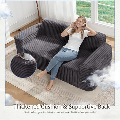 ZurNesfure Sofa Couch 3-Seater Boneless Sofa with Pillow Darkgrey,3-Seater | No Assembly Need, Modern Couch with deep seat and Washable Cover Cloud Sofa for Living Room Bedroom Apartment - color: Stripe Darkgrey, size: 3-seater