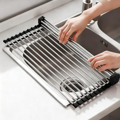 NEZUIBAN Dish Drying Rack with Roll Up and Over Sink for Kitchen,20.5"x13.8",Black - size: 20.5"x13.8"