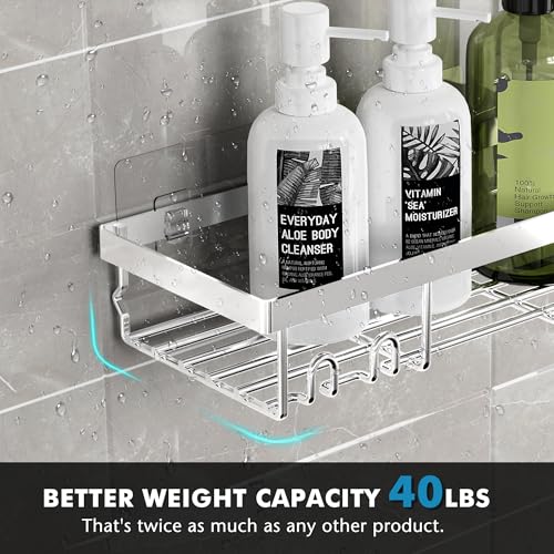 Moforoco Shower Caddy Shelf Organizer Rack, Self Adhesive Black Bathroom Shelves Basket, Home Farmhouse Wall Inside Organization and Storage Decor Rv Accessories, First Camper Apartment Essentials - color: Silver, size: Medium