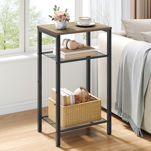 Hoctieon 3 Tier End Table, Telephone Table, Tall Side Table with Storage, Small Nightstand for Small Spaces, Metal Frame, For Living Room, Bedroom, Sofa Couch, Hall, Easy Assembly, Greige - color: Greige, size: 1 Pack