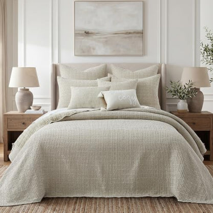 Levtex Home Mills Waffle Twin Bedspread Set (84x104in) with 1 Pillow Sham (26x20in) - Undyed Wheat - Cotton Waffle Twin Size Bedspread Set - Lightweight, Soft, Pre-Washed - color: Wheat, size: Twin Bedspread