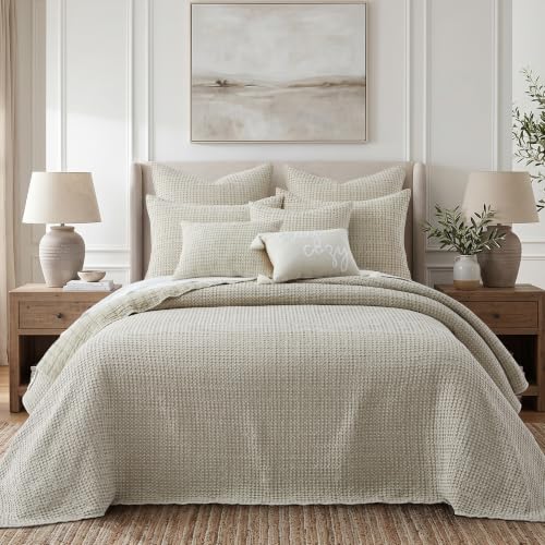 Levtex Home Mills Waffle Twin Bedspread Set (84x104in) with 1 Pillow Sham (26x20in) - Undyed Wheat - Cotton Waffle Twin Size Bedspread Set - Lightweight, Soft, Pre-Washed - color: Wheat, size: Twin Bedspread