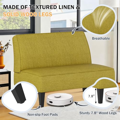 Small Loveseat, Green Mini Sofa Couch Accent Upholstered Bench with Back Living Room Bedroom Office Armless Love Seat Settee - color: Green