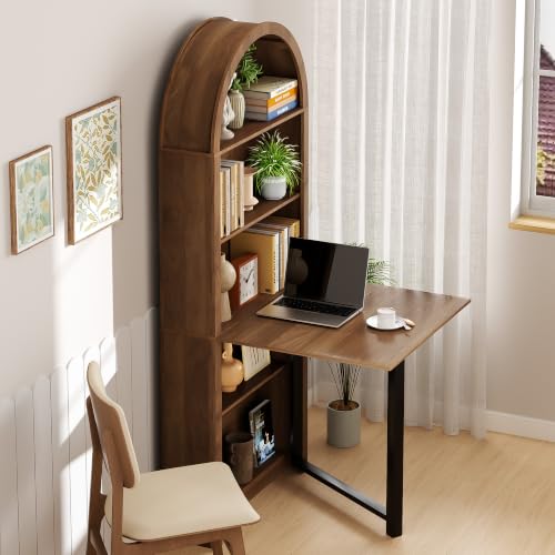 Folding Convertible Writing Table Fold-Out Murphy Desk Computer Desk | Space Saving Arched Foldable Desk Cabinet with Storage,Multi-Function folding table for Small Spaces,Home Office,Bedroom