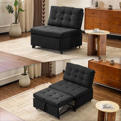 VINGLI Convertible Sofa Bed Tufted Teddy Fleece Sleeper Chair Bed Couch Armless Living Room Chairs with Adjustable Backrest Pull Out Couch Bed for Small Spaces - color: Black