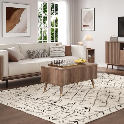 SULIVES Lift Top Coffee Table with Storage,Fluted Coffee Table with Lifting Top,Mid Century Modern Center Table with Solid Wood Legs,Small Coffee Tables for Living Room,Walnut - color: Walnut_rectangular