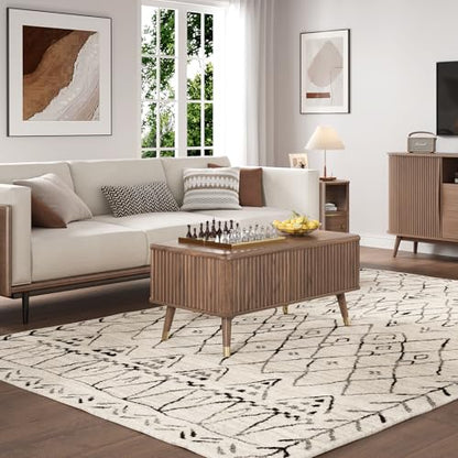 SULIVES Lift Top Coffee Table with Storage,Fluted Coffee Table with Lifting Top,Mid Century Modern Center Table with Solid Wood Legs,Small Coffee Tables for Living Room,Walnut - color: Walnut_rectangular