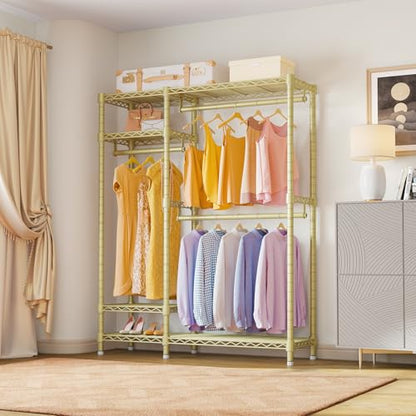 VIPEK V2 Heavy Duty Clothes Rack, Metal Closet Rack Organizer, Gold | Garment Racks with 4 Tiers Wire Shelving 3 Hanging Rods, Compact Freestanding Closet Metal Closet Rack, Max Load 700LBS - color: Gold, style: V2