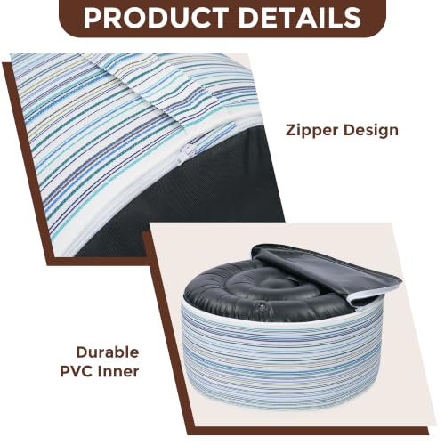 FUNHOME Inflatable Stool Ottoman Footrest with Handle D20 xH9-Blue Stripe | Indoor Outdoor Footrest Seat, Water-Repellent, Footstool Pouf for Home Patio Garden and Camping Use - color: Blue Stripe