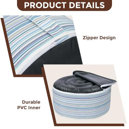 FUNHOME Inflatable Stool Ottoman Footrest with Handle D20 xH9-Blue Stripe | Indoor Outdoor Footrest Seat, Water-Repellent, Footstool Pouf for Home Patio Garden and Camping Use - color: Blue Stripe