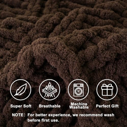 Battilo Chunky Knit Throw Blanket for Couch, 50"x60", Chocolate Brown | Hand Knit, Gift Blanket, Cozy Warm Thick Soft Chenille Throw Blanket for Bed, Sofa, Chair, Living Room - color: Brown