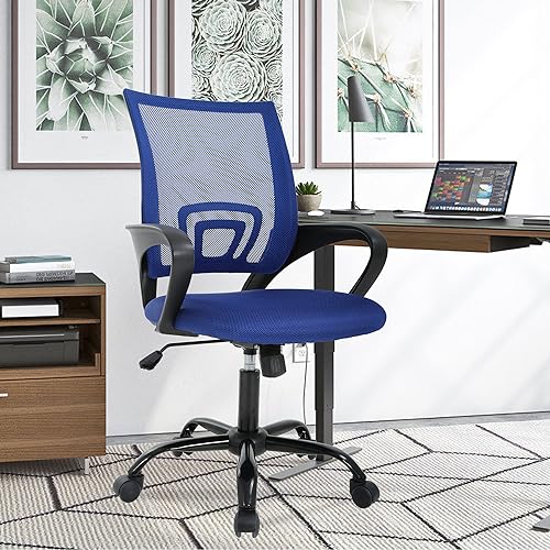 PayLessHere Office Computer Chair Ergonomic Cheap Desk Chair Adjustable Comfortable Mid Back Task Rolling Swivel with Lumbar Support for Home Office (Pack of 2, Blue) - color: Blue, style: pack of 2