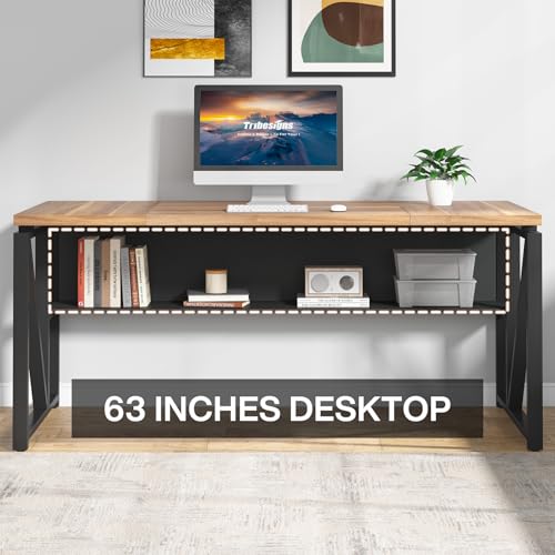 Tribesigns 63" Executive with Drawer Cabinet, L Shaped Desk and Lock lateral File Cabinet, 2 Piece Home Office Furniture Set with Drawers for Hanging File, (Brown, 63 inches) - color: Brown, size: 63 inches