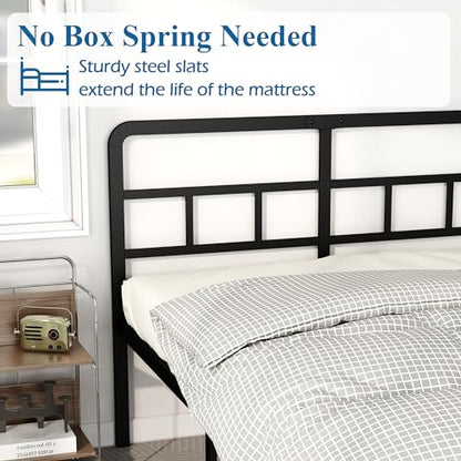 DiaOutro 18 Inch High Full Size Bed Frame with Headboard, Black | Heavy Duty Bed For Kids Adults, Steel Slat Supports No Box Spring Needed, Easy Assembly, Noise Free - size: Full, style: 18 Inch