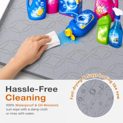 34"x22" Silicone Under Sink Mat Waterproof Cabinet Liner(Gray) | Leak-Proof Silicone Cabinet Protector with Raised Edges, Keeps Kitchen & Bathroom Cabinets Safe from Water Damage - color: Gray
