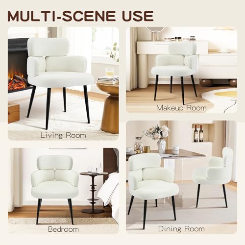Accent Dining Chair with Arms, Modern Upholstered Side Chair with Soft Fabric Black Metal Legs, Comfy Spacious Seat & Back for Dining Room/Living Room/Bedroom, Beige - color: Beige, size: Set of 1