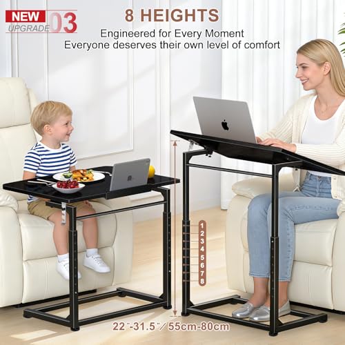 Tv Tray Table,Extra Large Dinner Food Tray Table,Couch & Bed Eating Desk,Heavy Duty Folding Laptop Side Table with 8Height & 90° Tilt Adjustable,C-Shaped End Table with Phone/Tablet Slot Black - color: Black Color, size: 1 Pack