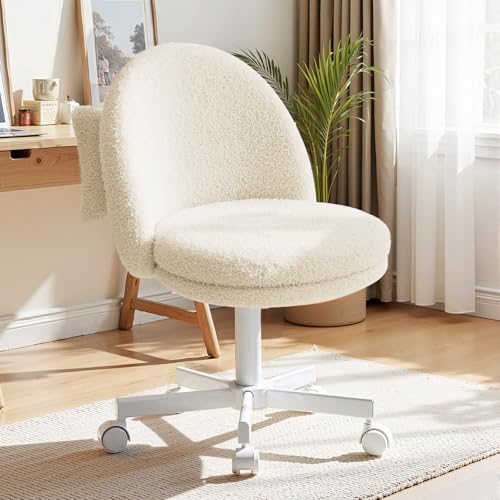 GTPLAYER Velvet Tall Office Chair with Wheels Vanity Chairs with Back, Versatile Height Use: Office to Bar Stools Small Ergonomic Comfy Armlees Computer Desk Chair with Bow Lumbar Pillow for Gift - color: Tv-cream