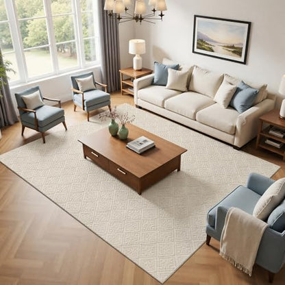 U'Artlines 8x10 Beige Washable Area Rug for Living Room | Soft Fluffy, High Low Textured Carpet, Modern Neutral, Geometric, Non Slip Rugs for Bedroom, Dining Room, Kids Room - size: 8 x 10ft