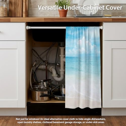 zokyer Coastal Kitchen Curtains, Beach Theme, 27.5" W x 39" L, Rod Pocket | 2 Panels, Hawaiian Tropical Nautical Seascape, S-ummer Blue Sea Sky Ocean Landscape, Sand Short Window Drapes Tiers Decor - size: 27.5"W x 39"L (Pack of 2)