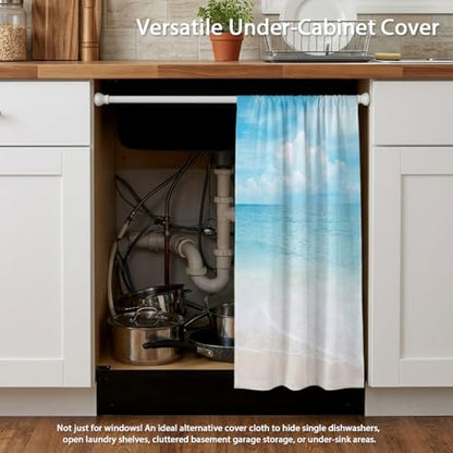 zokyer Coastal Kitchen Curtains, Beach Theme, 27.5" W x 39" L, Rod Pocket | 2 Panels, Hawaiian Tropical Nautical Seascape, S-ummer Blue Sea Sky Ocean Landscape, Sand Short Window Drapes Tiers Decor - size: 27.5"W x 39"L (Pack of 2)