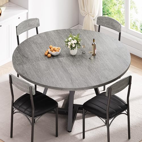 Jocoevol 51“ Round Kitchen Dining Room Table for 6-8, Circle Dining Dinner Table with Pedestal Metal Frame, Space Saving Wood Industrial Furniture for Small Space (Grey, 51In) - color: Grey