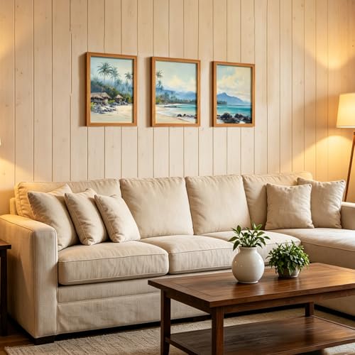 LDXCJXOR Tropical Beach Landscape Wall Art, 3-Piece Wooden Framed Canvas Painting, Coastal Palm Tree Wall Decor for Living Room Bedroom, 12x16 Inch Ready to Hang - color: Tropical Beach Landscape Wall Art,, size: 16"L x 12"W