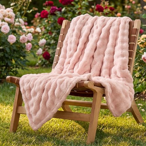 Lotus Karen 3D Bubble Fleece Blanket - Ultra Soft Fluffy Pink Throw Blanket for Couch, Lightweight Cozy Throw for All Season, Adults Women Kids(Pink, 50"x60") - color: Pink, size: Throw (50" x 60")
