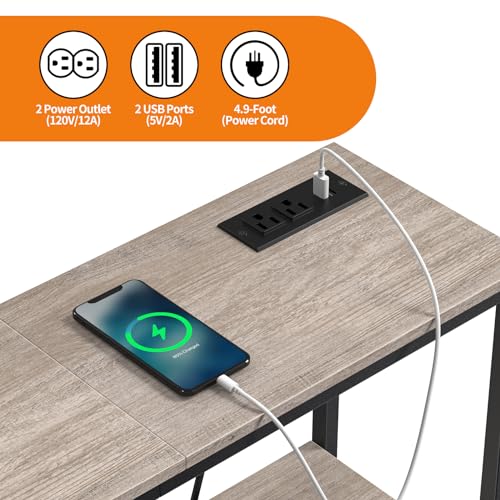 Snughome Console Table with Power Outlets, Entryway Table with Storage, Narrow Sofa Table with 3 Tier Shelves, 2 USB Ports, 2 Power Outlets, Hallway Table for Couch, Living Room, Entrance, Grey - color: Grey