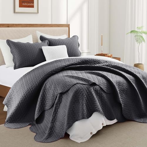 MOONLIGHT20015 Twin Quilt Bedding Set (68” x 86”) - Bulk Pack of 10 Wholesale for Hotels, Guest Bedroom & Airbnbs - Lightweight Microfiber Reversible Embossed Quilts Bedspreads (Charcoal) - color: Charcoal/Dark Grey, size: Twin (10 Pack)