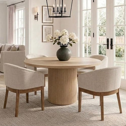 HNY Barrel Dining Chairs Set of 4, Mid Century Modern Upholstered Dining Chairs with Arms, Linen Kitchen & Dining Room Chairs, Solid Wood Frame Accent Chairs for Kitchen, Apartment, Beige - color: Beige,natural Lges, size: 4 Chairs