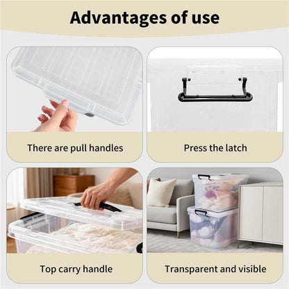 4 Pack 120 QT Plastic Storage Bins with Lids | Clear Stackable Bins with Secure Latches and Handles Heavy-Duty Storage Containers For Home Office and Garage Organization - size: 120 Qt