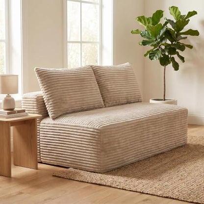 Boneless Couch for Bedroom, Small Compact Loveseat for Small Spaces | Comfy Lounge Chair Cloud Love Seat Armless with 2 Headrest for Apartment Living Room - color: Camel